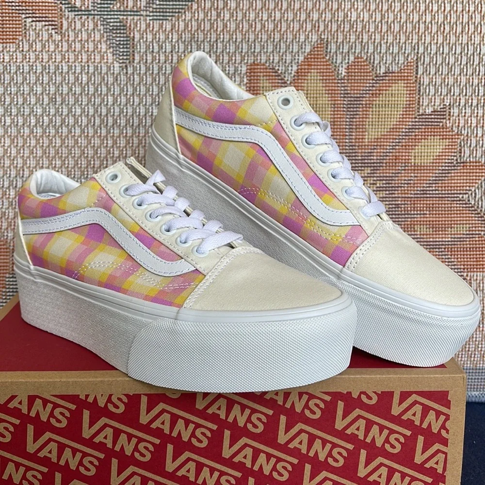 Vans WMNS Old Skool Stacked Pastel Picnic Pink Plaid VN0A7Q5MGBX Platforms